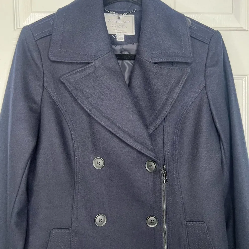 Sz S Lucky Brand Navy Blue Double Breasted Peacoat $200 MSRP - Image 3