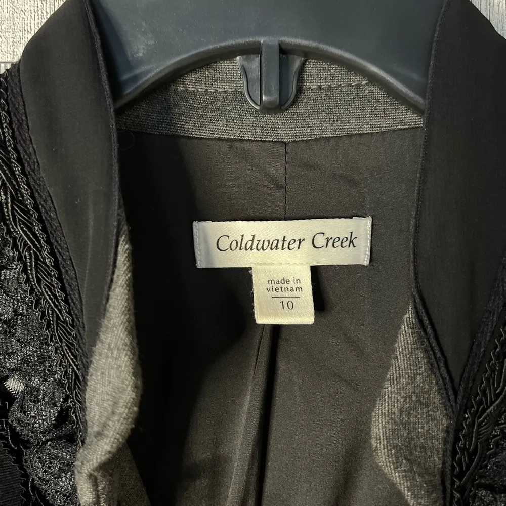 Coldwater Creek Charcoal Grey Jacket with Victorian Style Black Trim Size 10 - Image 10