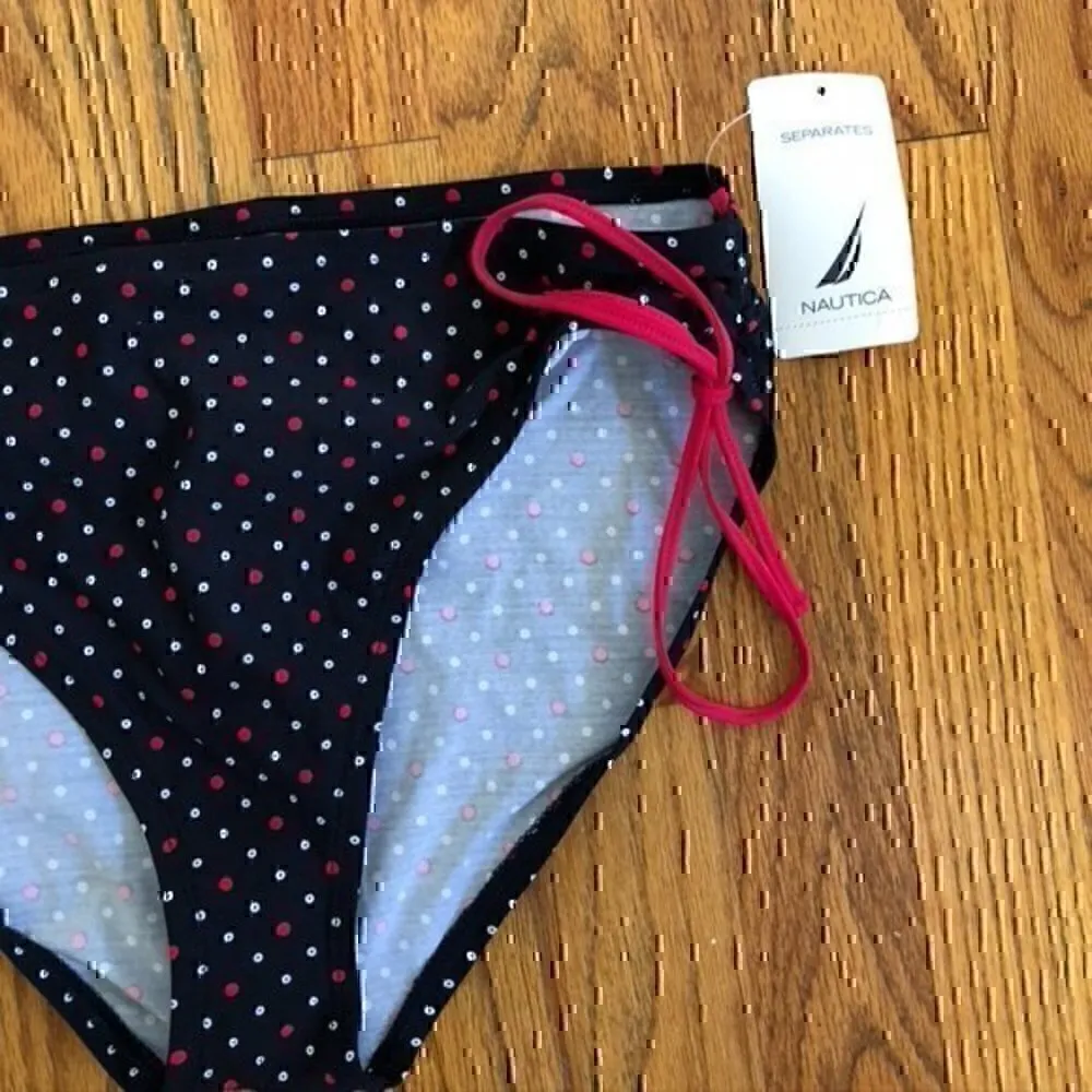 NEW NWT NAUTICA Navy Blue White Red Polka Dot USA Bow Tie Side Bikini BOTTOM 12 - Image 4