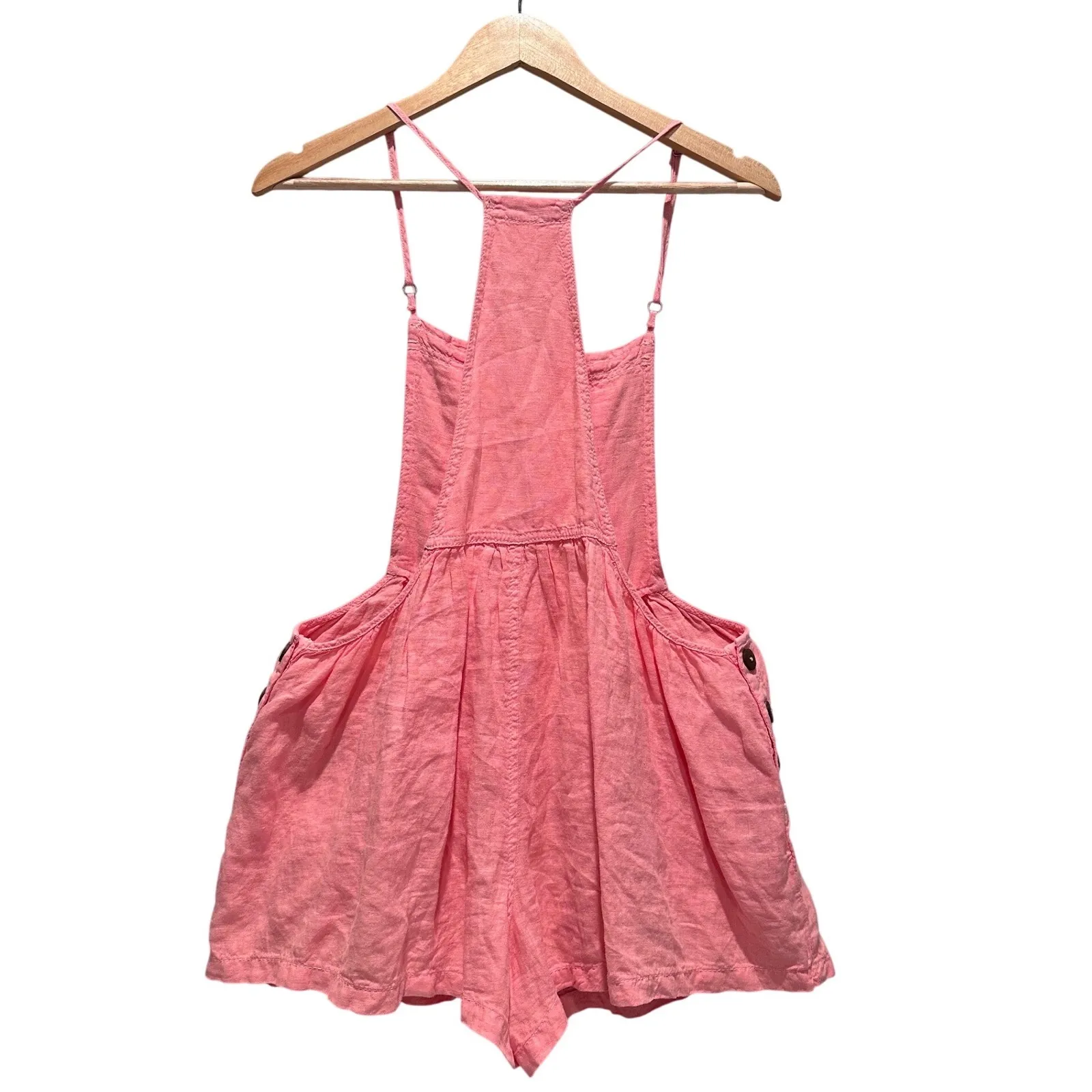 Free People 100% Linen Pink Romper Overalls Size XS Boho Girly Barbie - Image 2