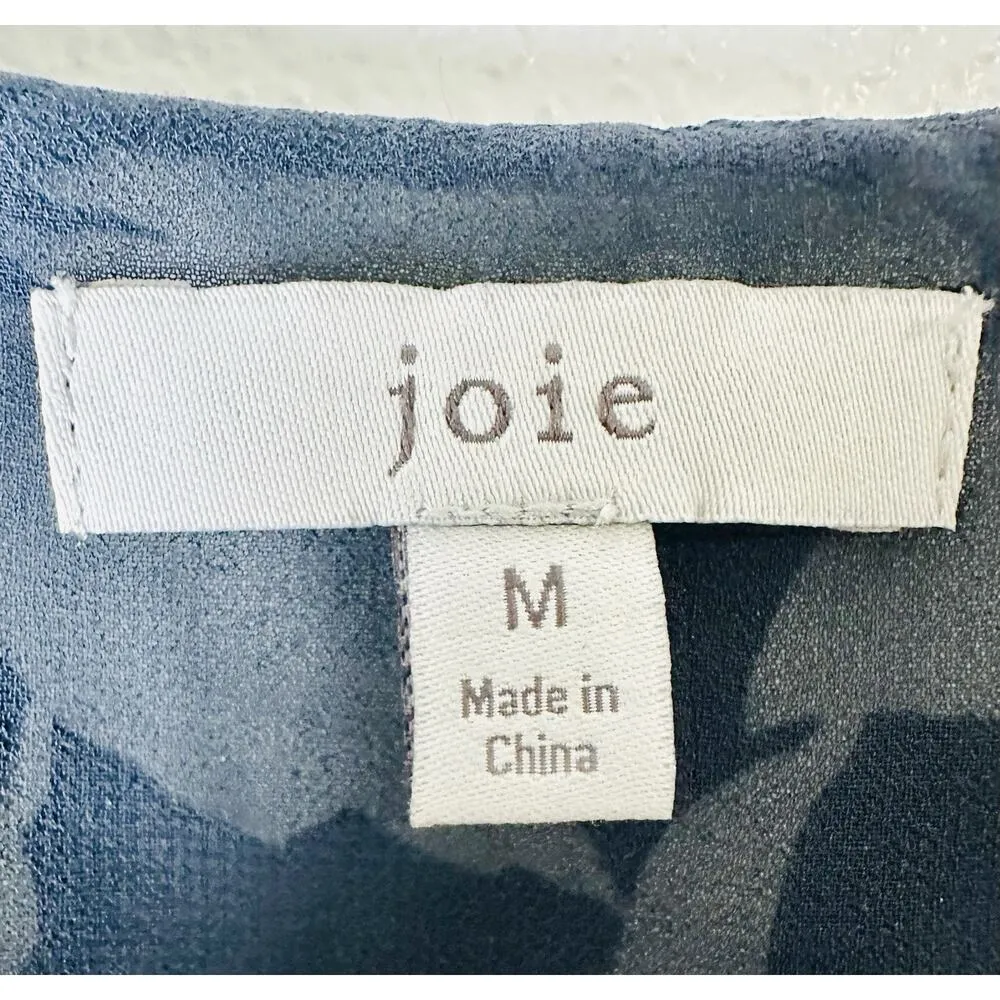 Joie Yashi B Crepe Smocked Waist Dress Size M Sleeveless Midi Floral Blue Beach - Image 5