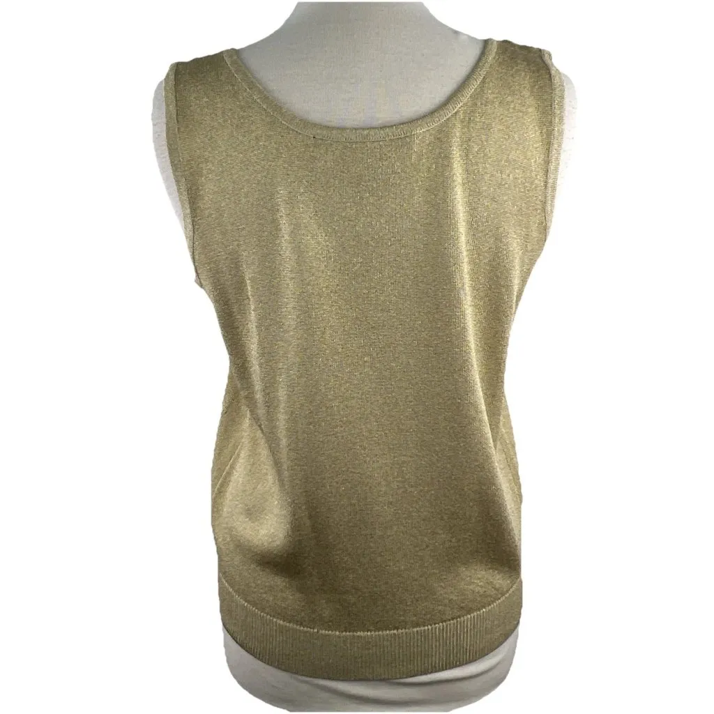 Tesori Sz XL Sleeveless Sweater Vest Wool Blend Gold Sparkly Quiet Luxury - Image 4