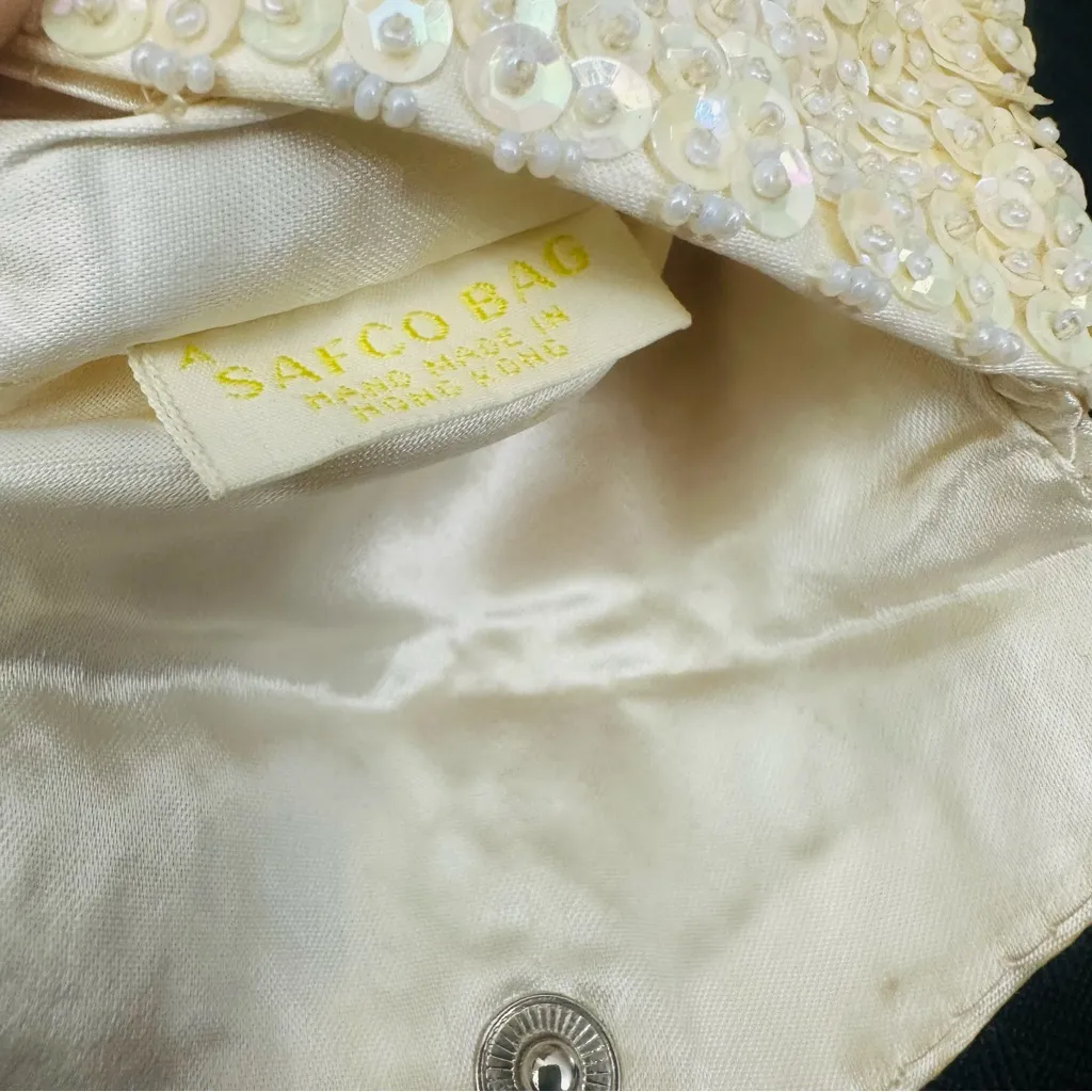 VTG Safco Beaded Sequin Ivory/Buttery Yellow Evening Coin Purse Handmade Glam - Image 5