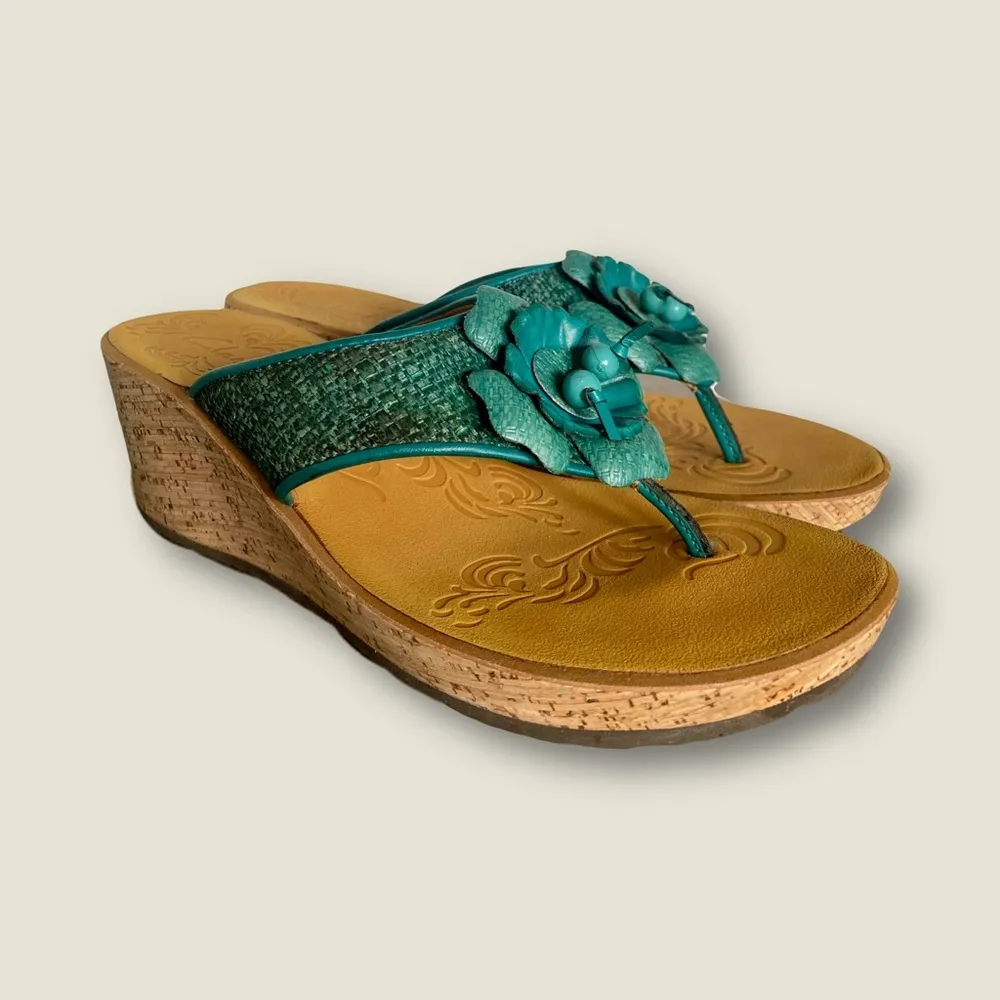 Clarks Teal Wedge Sandals with Cork Sole - Image 2