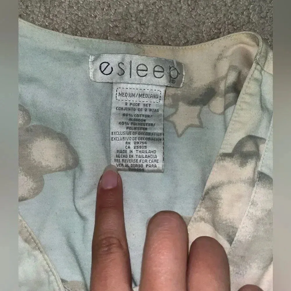 Vintage 80s ESLEEP Medium Cloud Pajama Set Shorts & Top Blue - Image 5