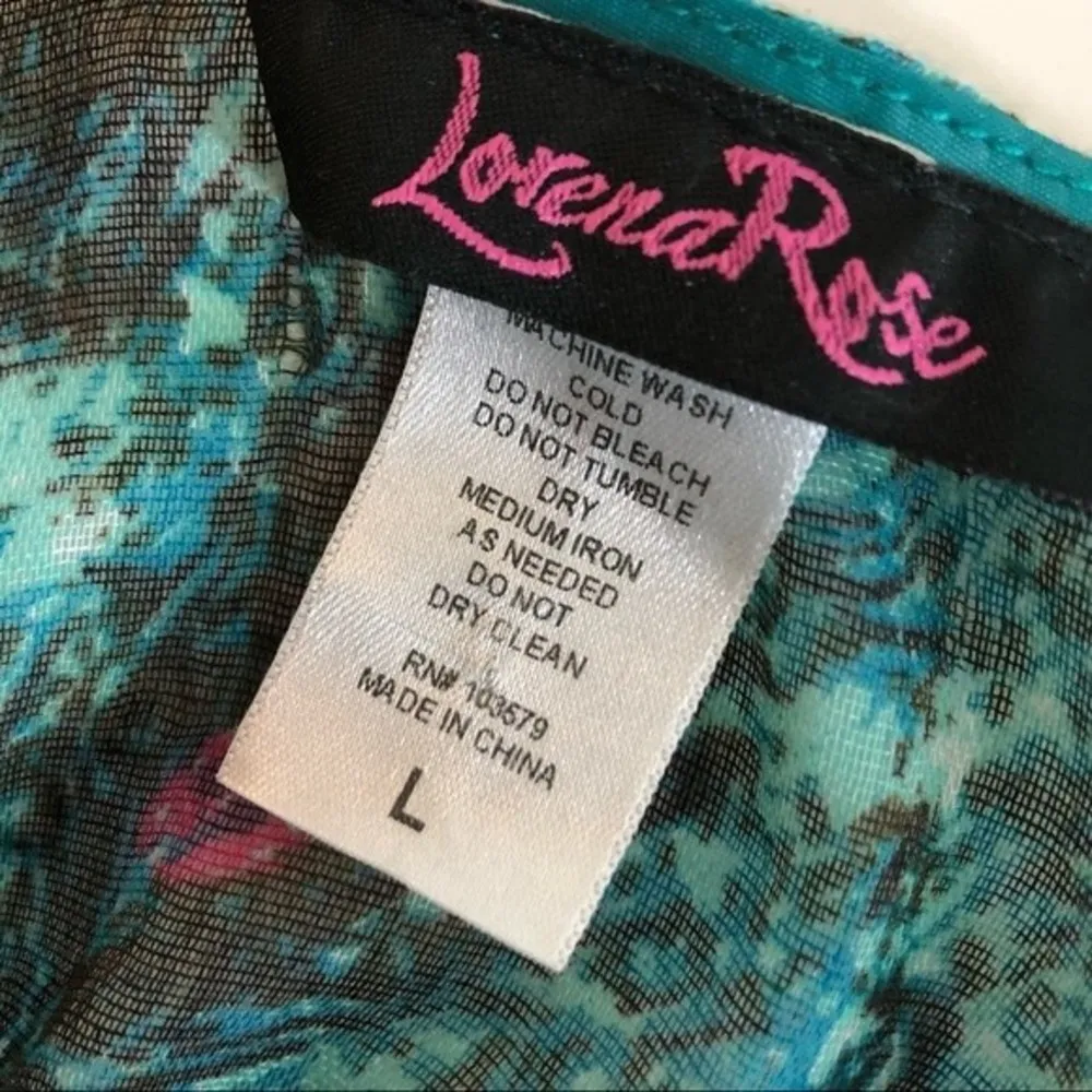 LORENA ROSE Peacock Feather Print Swim Coverup Kaftan Top V Neck Size Large - Image 4