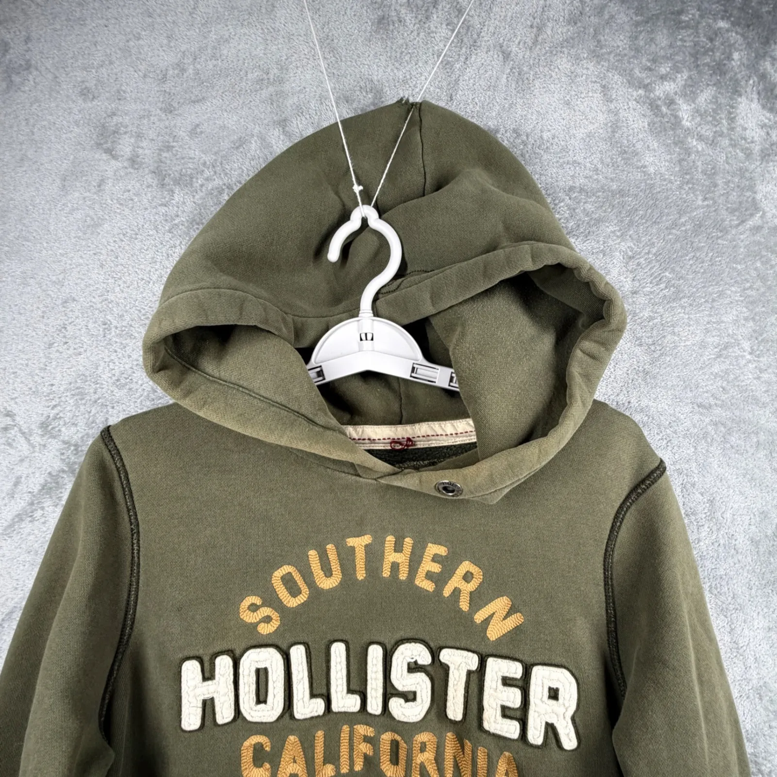 Hollister Hoodie Small Olive Green Southern California Surf Embroider Letter Y2K - Image 4