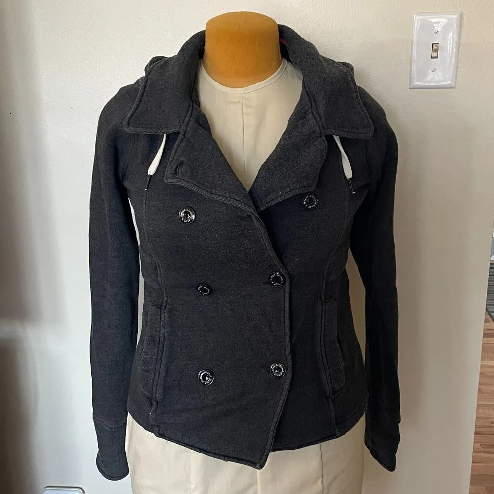 Vtg Hooded warm button gray coat jacket grey element Size M - Image 3