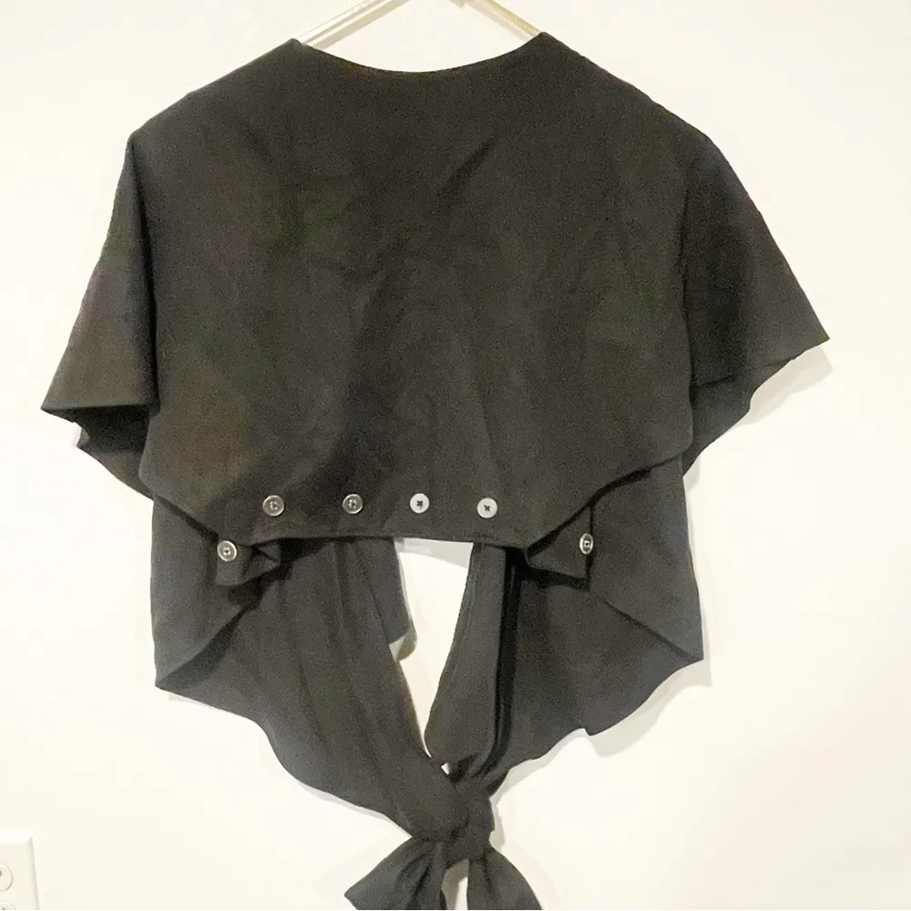 Vetta Size 2 Black Draped Front Button Back Timeless Capsule Wardrobe Top - Image 4