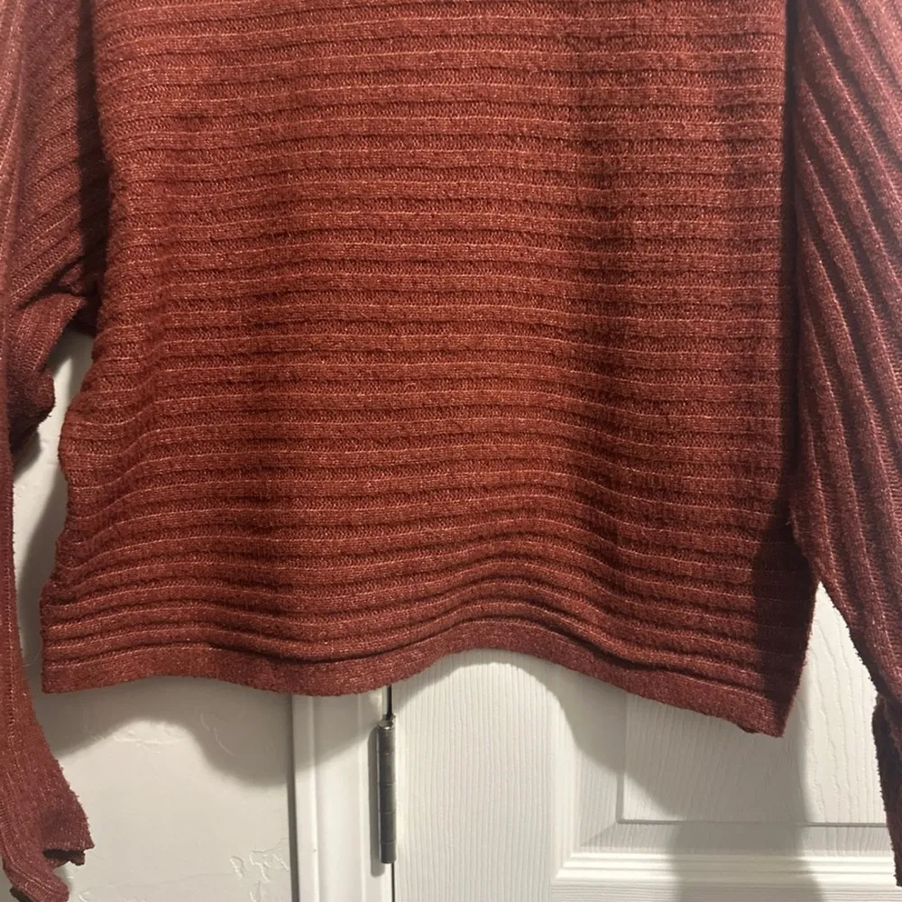 Pink Rose Brown Crew Neck Sweater with Ribbed Texture - Image 6