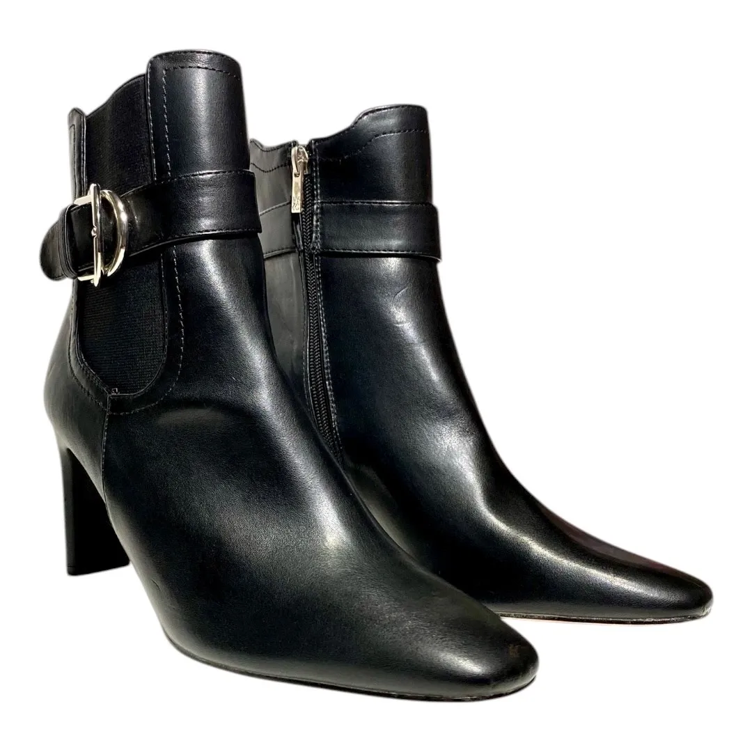 NY&C Women’s Size 9 Black Vegan Leather Double Block Heel Boots Silver Buckle - Image 10
