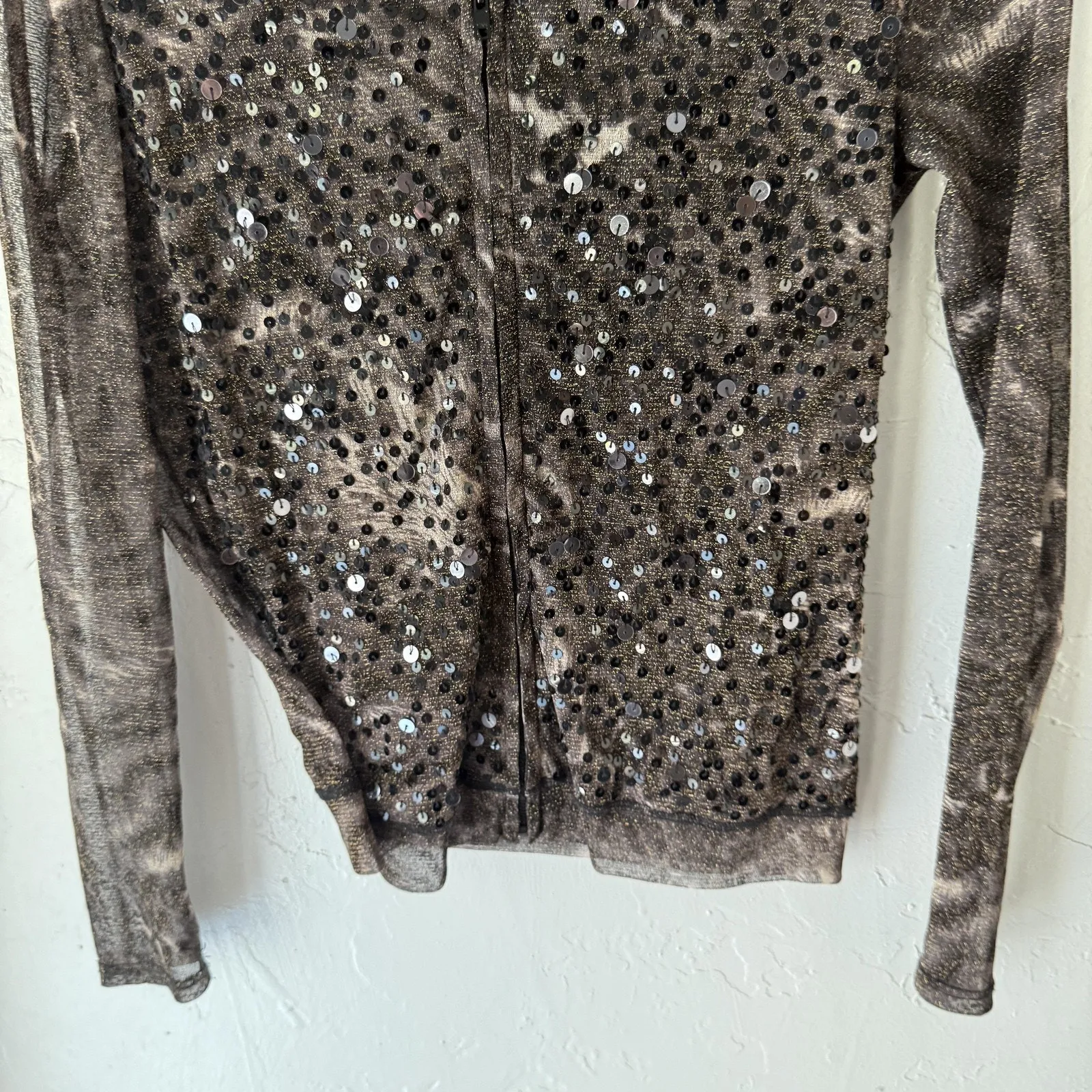 Berek Hoodie Jacket Y2k Fairy Grunge Medium‎ Black Sequin Metallic Sheer Zip Up - Image 4
