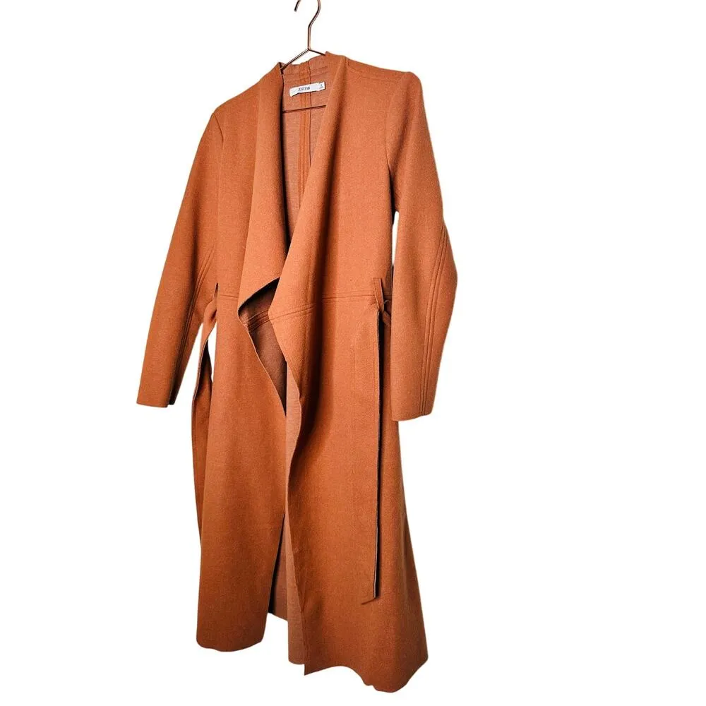JUSTFAB Camel Brown Knit Side Pockets Tie Waist Drape Coat Size Small - Image 6