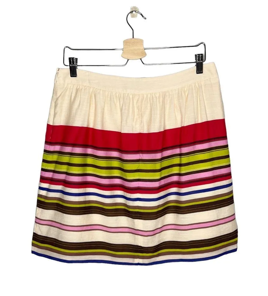 LOFT Multicolored Striped Pleated Rayon Blend A Line Skirt - Image 13