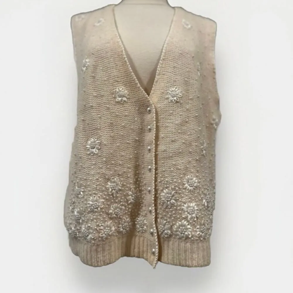 Vintage Marisa Christina Petite Angora wool Holiday Beaded Vest Petite Large White Size undefined - Image 2