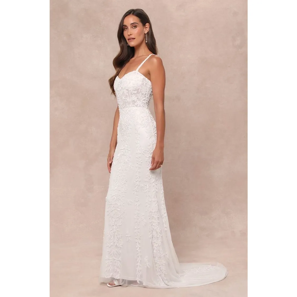 NWT Lulus Momentous Love White Beaded Bustier Mesh Mermaid Maxi Dress Bride XS - Image 3