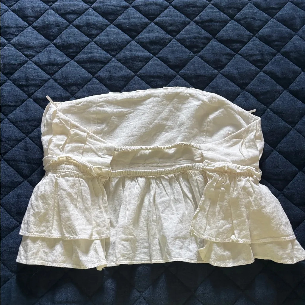 Zara White Strapless Ruffle Top - Image 3