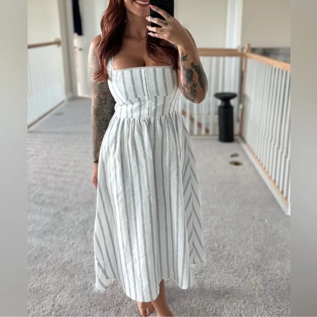 NEW Reformation Tagliatelle Linen tank midi striped Dress sz 6 - Image 4