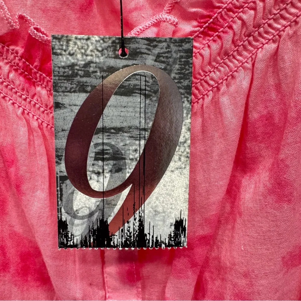 Nine West Shelby Prairie Blouse in Mystic Magenta Hot Pink Tie Dye 100% Cotton - Image 7