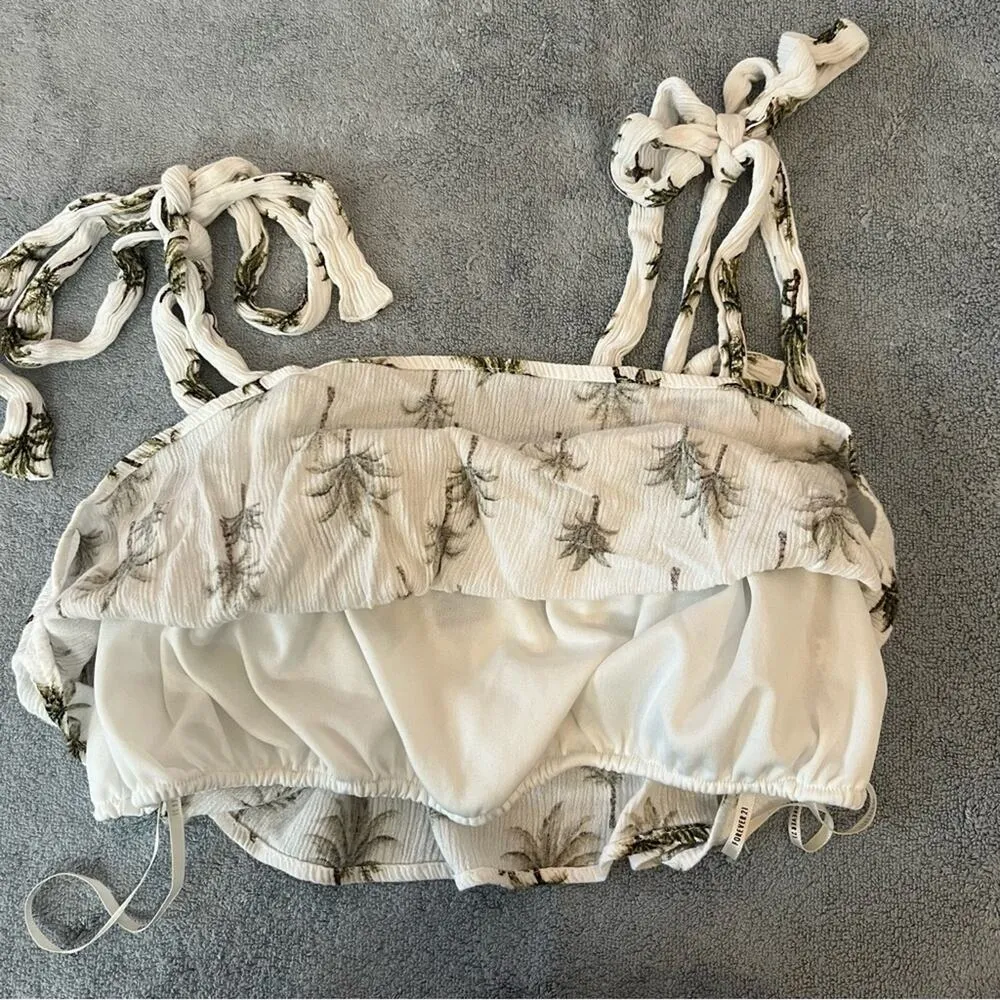 Forever 21 White Palm Tree Crop Top Tie Strap Summer Resort Beachwear Sz Small - Image 7