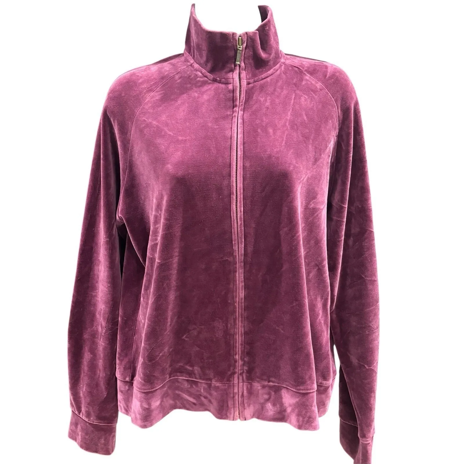 Vintage‎ GAP Zip Up Purple Plum Eggplant Velour Track Jacket Women's Zip Large - Image 3