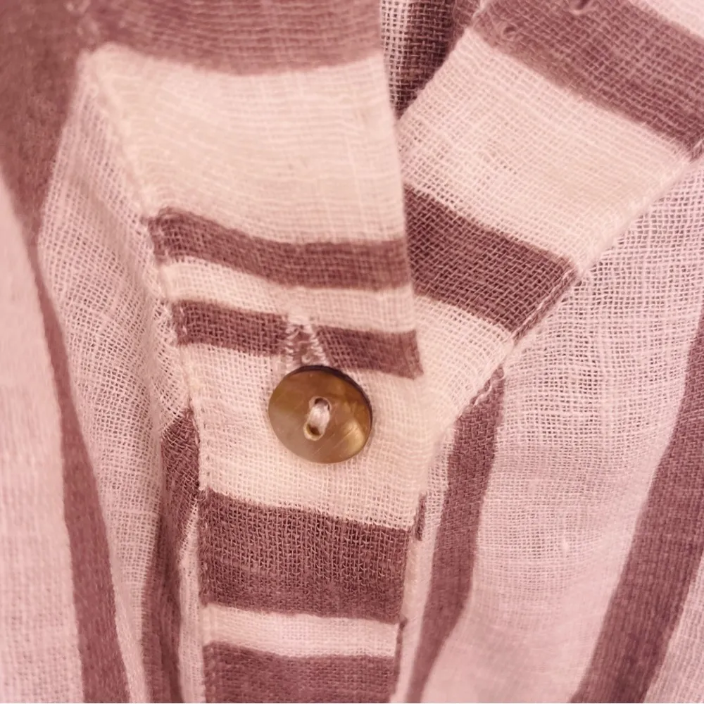 Frockk cotton striped dress / beach coverup sheer with pockets summer outfit Tan Size undefined - Image 4