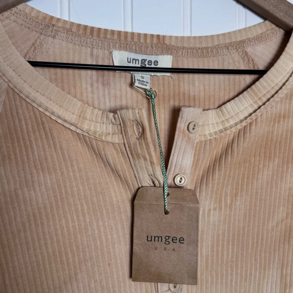 Umgee Tie-Dye Ribbed Henley Long Sleeve Dress Tan Women’s Size Small NWT - Image 5