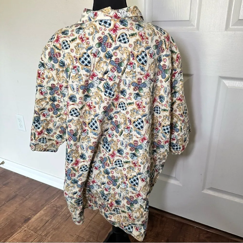 Separate Issue Vintage Teddy Bear Button Down Shirt With Shoulder Pads Blue Size 3X - Image 6