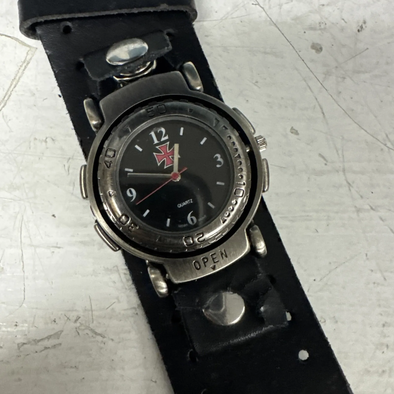 VINTAGE STYLE HIPPIE‎ LEATHER BAND Reversible Watch Chopper Cross Grunge *READ - Image 8