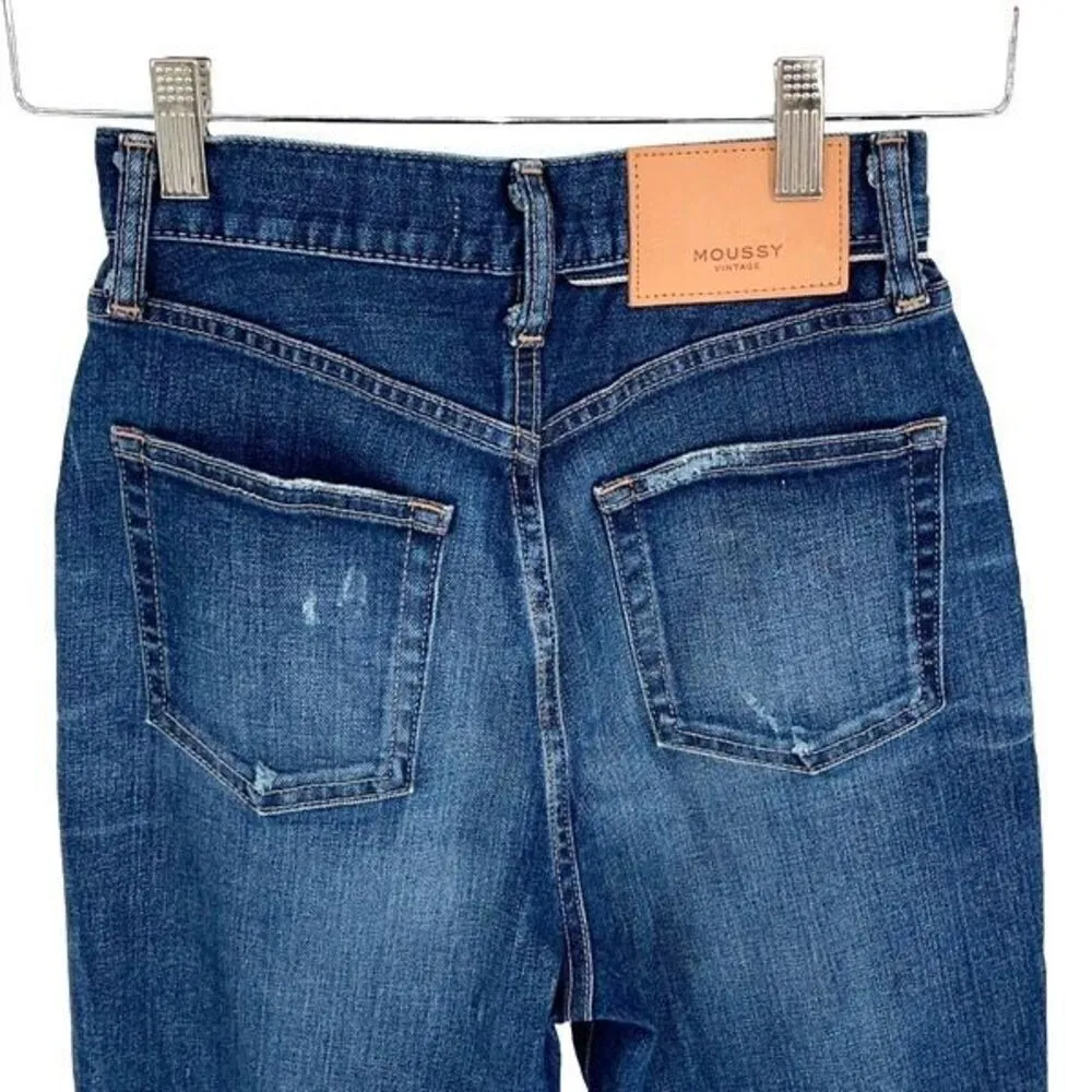 Moussy Vintage Womens Rhode Cropped Distress Hi Rise Flare Denim Jeans Blue Sz 2 - Image 8