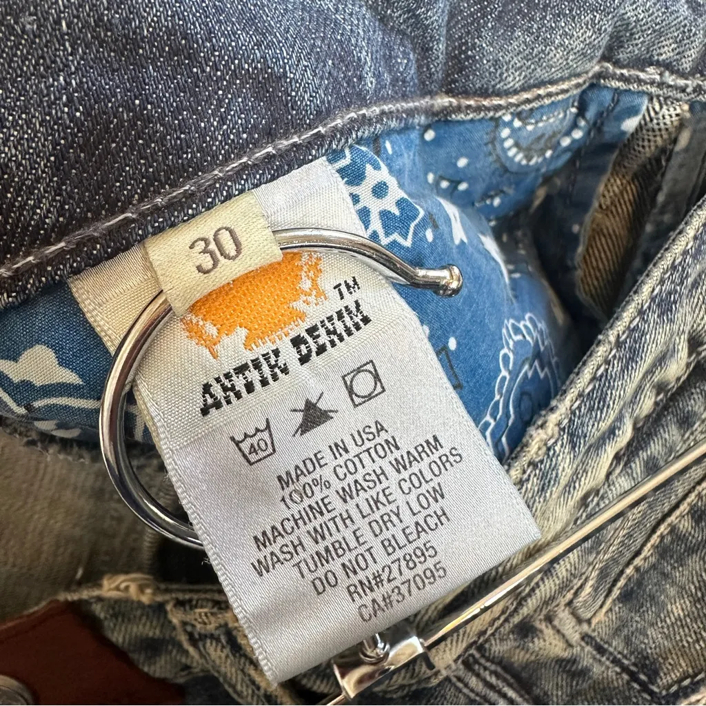 Antik Denim Embroidered Bootcut Flare Jeans 30 Y2K Boho Floral Bird Patchwork Pink - Image 5