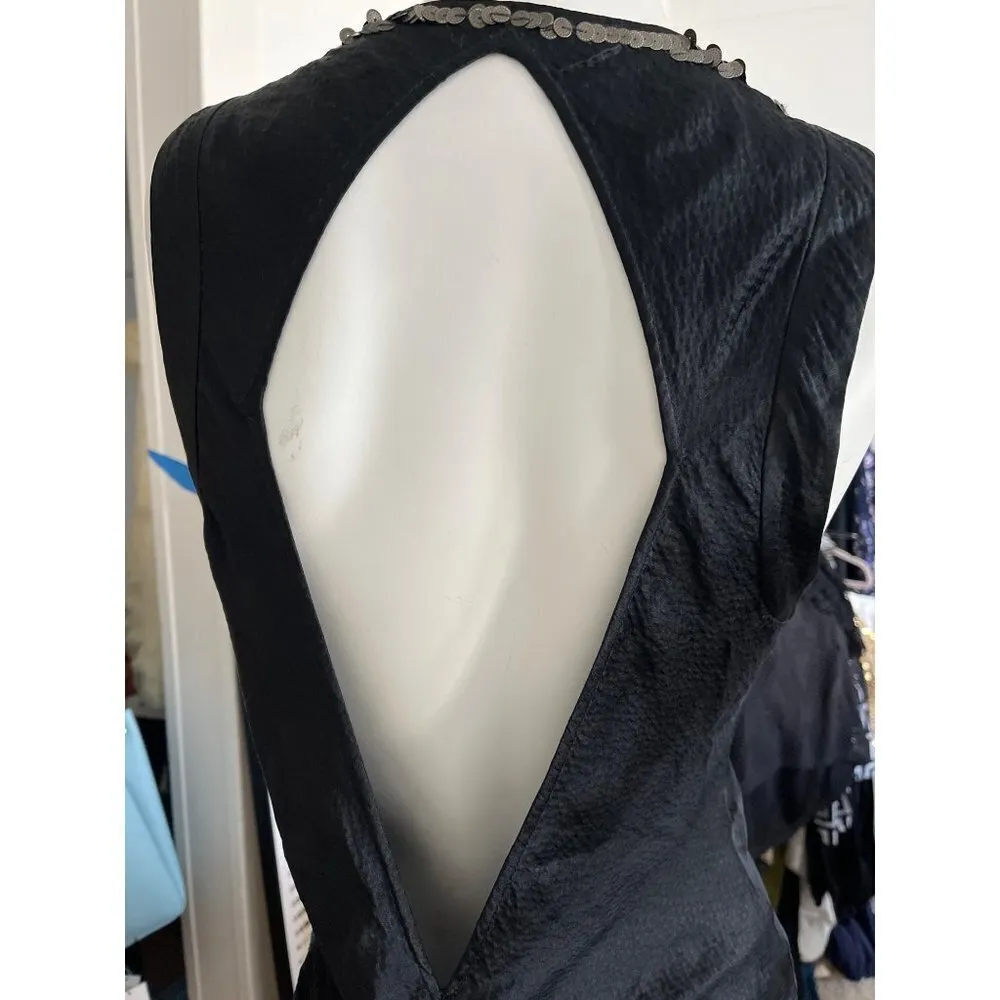 Yael Aflalo black deep vneck silver sequin trim 100 percent silk sleeveless tank - Image 5