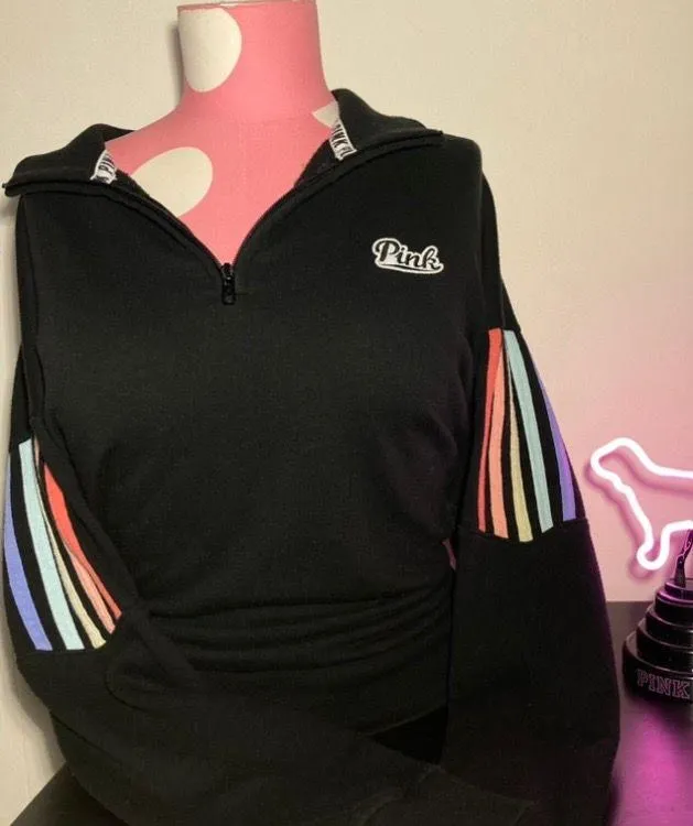 PINK - Victoria's Secret Victoria’s Secret Pink Quarter Zip Pullover Hoodie Rainbow Pride Logo Retro Y2K - Image 14