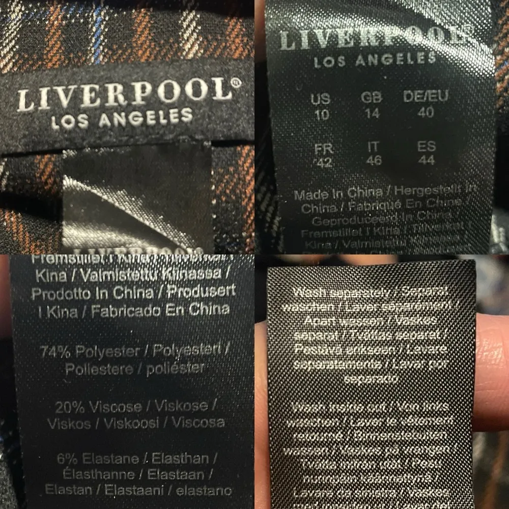 Liverpool Womens Pants Brown Black Blue Plaid Wide Leg Pull On Stretch Size 10 - Image 7