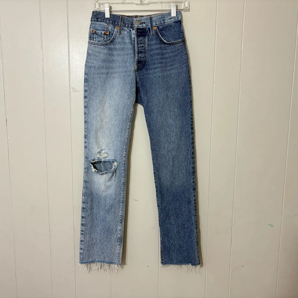 Levi’s 501 Two-Tone Women’s Jeans Size 24 100% Cotton Straight Leg Distressed - Image 2