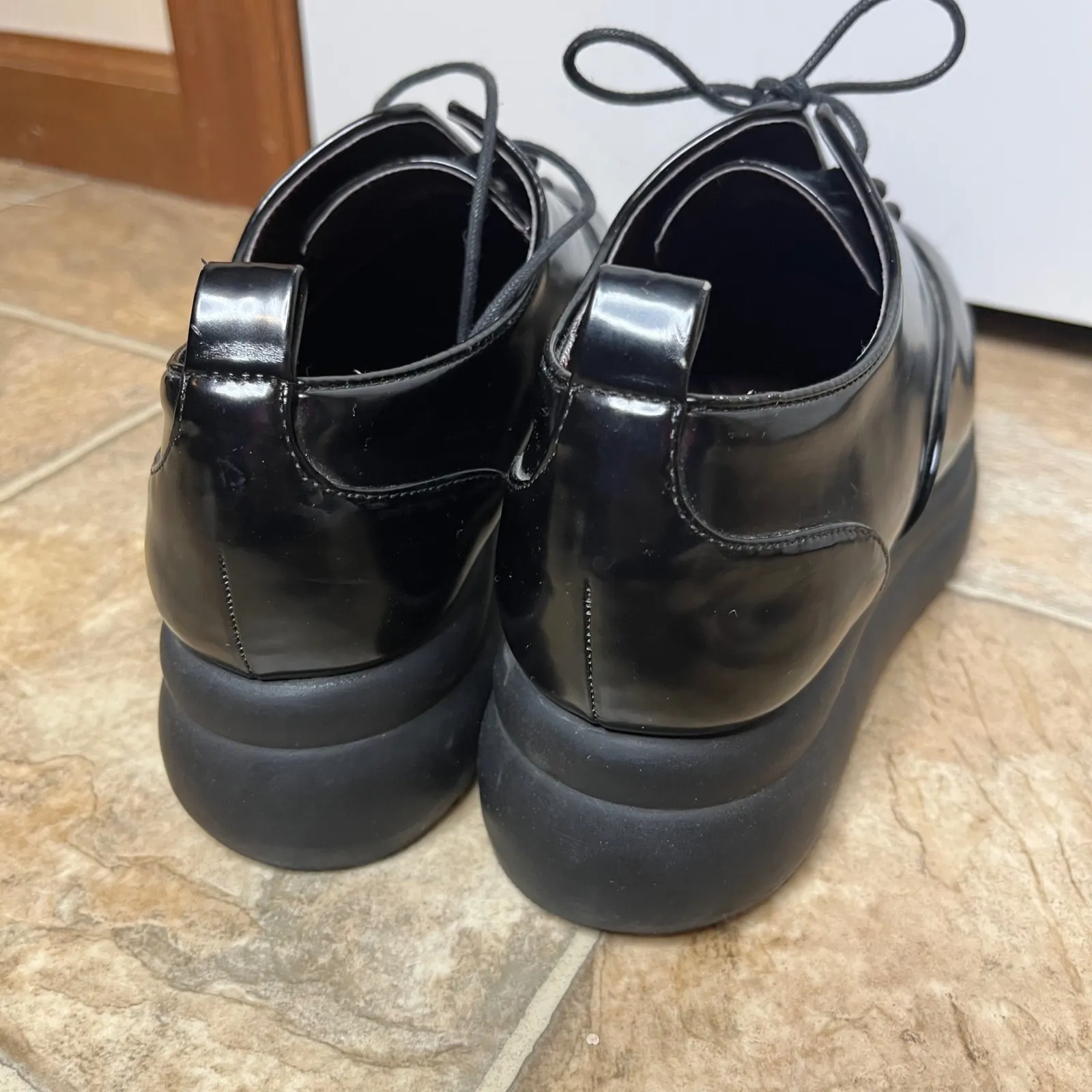 ZARA TRF Black Patent Platform Oxford Shoes Women Size 38 Chunky Sole Derby - Image 5