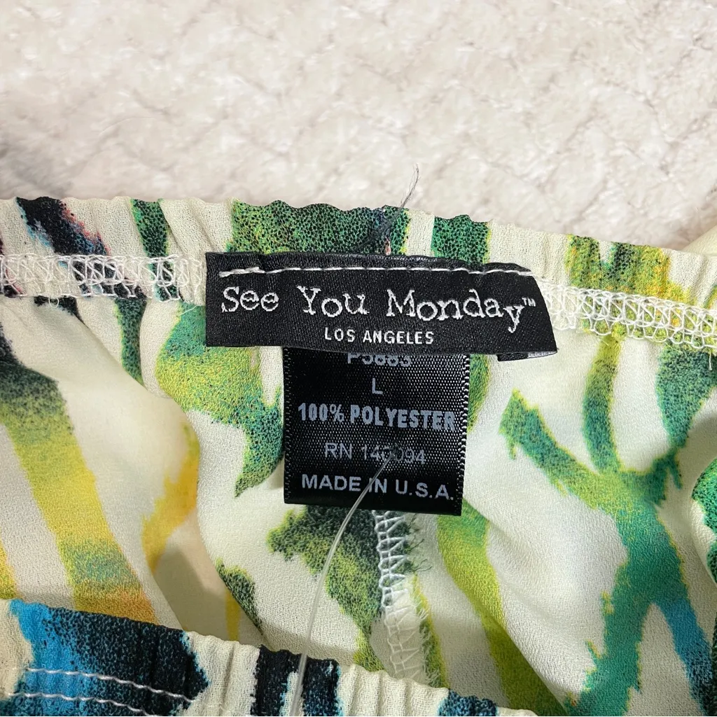 See You Monday Geometric Pattern Printed Wide Leg Pull On Pants Women Large - Image 8