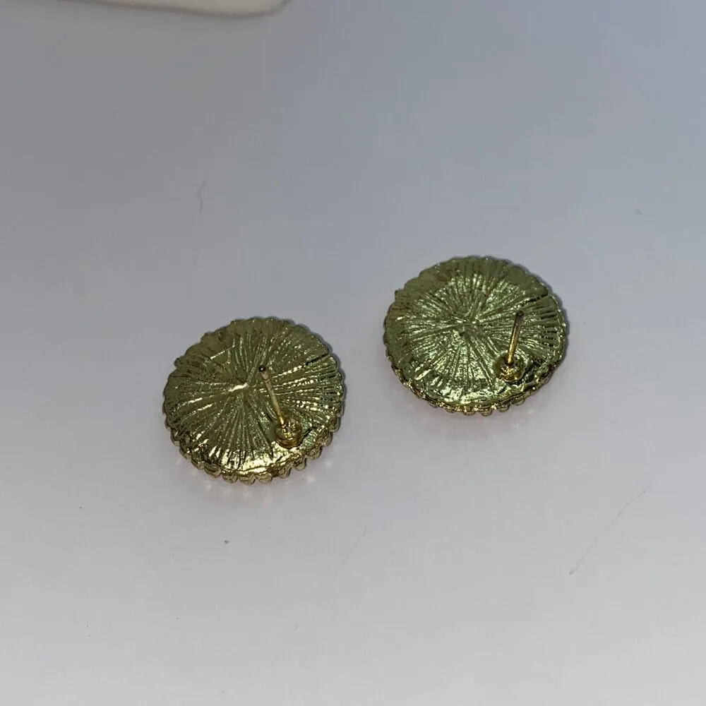 Gold-Tone Burgundy Red Beaded Stud Earrings - Image 6