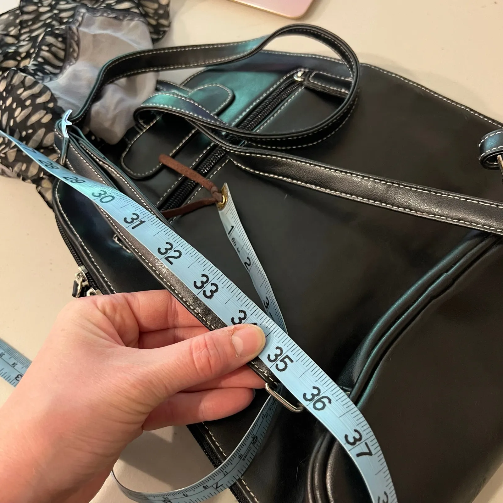 Vintage 90s Black Square PVC Leather Scarf Tie Medium Backpack - Image 13