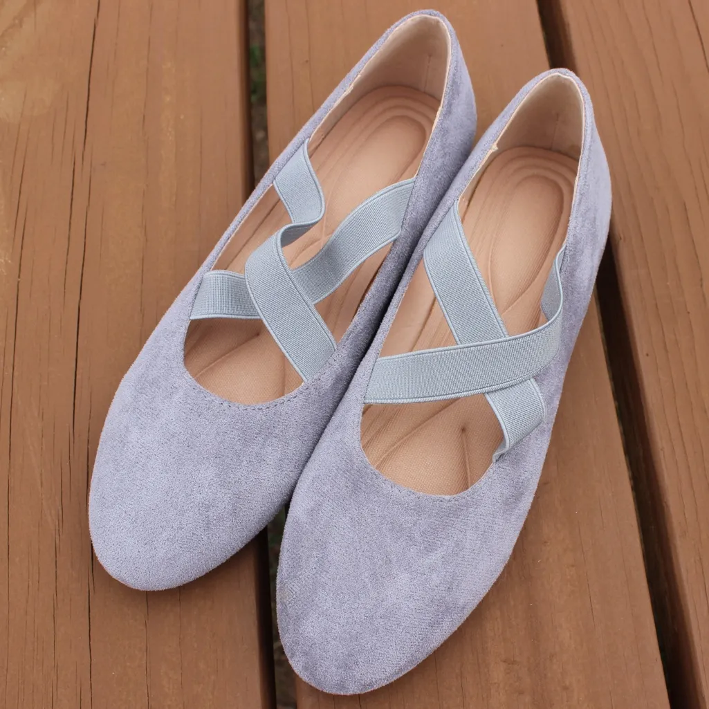 Women's Grey Cross Strap Solid Grey Ballet Flat Sz 7 Gray - Image 4