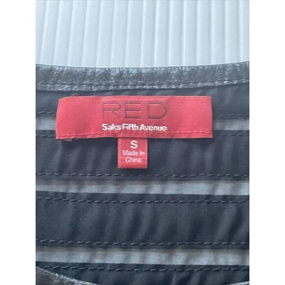 Red Saks Fifth Ave Black Leather Stripe Mesh Panel Sleeveless Fit‎ Flare Dress S - Image 2