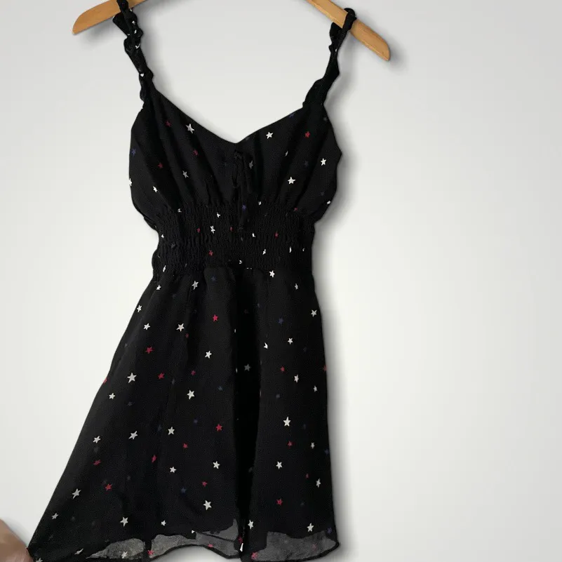 Black Elyse Patriotic Color Star Ruffle Strap Fit & Flare Mini Dress - Image 3