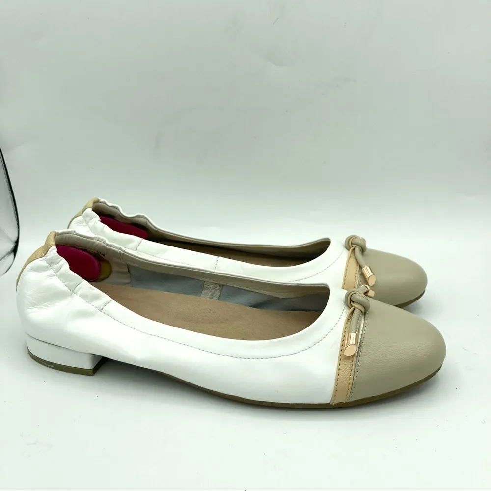 David Tate leather slip on new shoes ballerina flats elastic 2 tone white taupe Brown Size 11 - Image 4