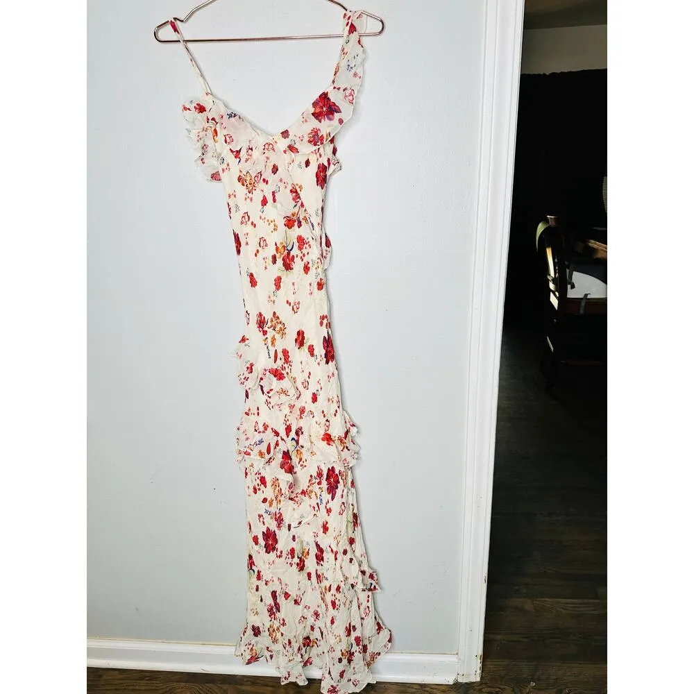 LET ME BE White Pink Floral Sleeveless Ruffle Maxi Dress NWT Size 0P Petite - Image 4