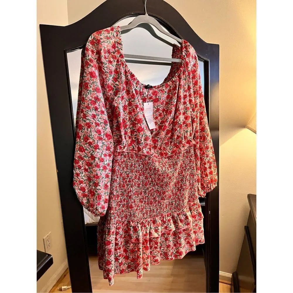 NEW Floral Off Shoulder Long Sleeve Dress Party XL Pink - Image 2