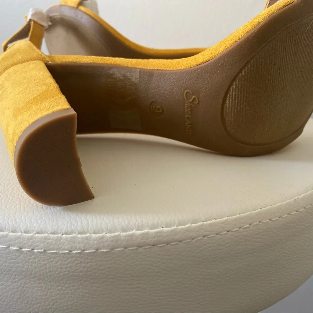 SHEINLAND Women’s Size 9 Mustard Yellow Suede Block Heel Ankle Tie Sandals - Image 9