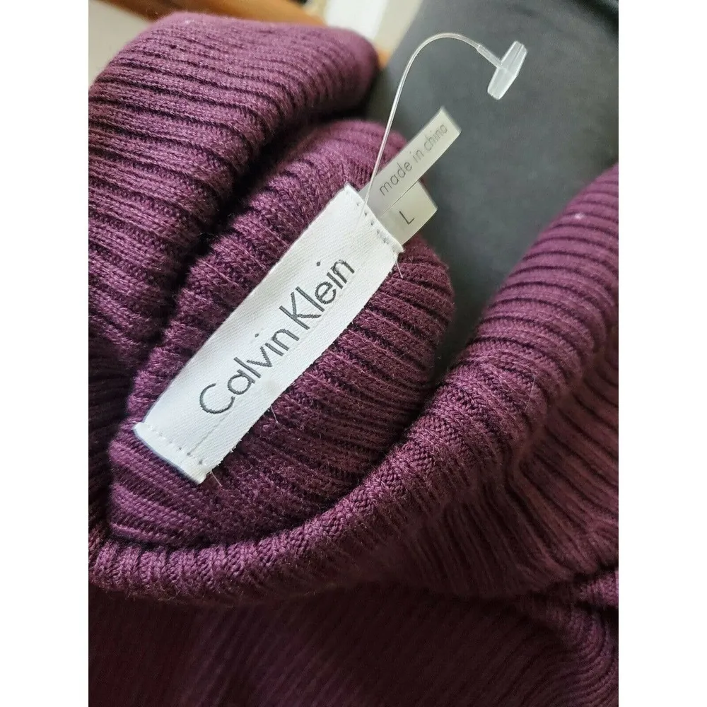 Calvin Klein Women Purple 100% Acrylic Long Sleeve Turtle Neck Knee Length Dress - Image 10
