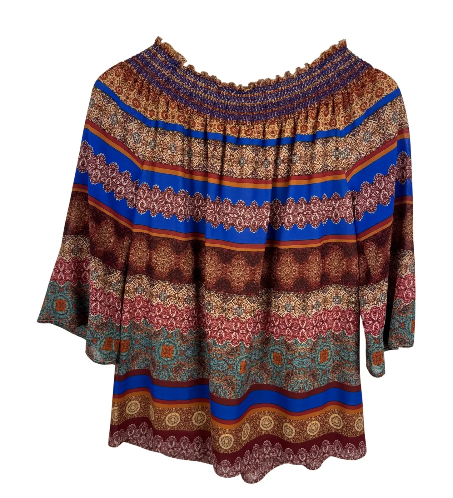 NWT Rose + Olive Womens Multicolor Boho Abstract Off the Shoulder Blouse Sz S - Image 1