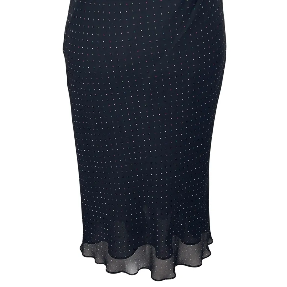 Express Vintage Y2K Micro Dot Silk Dress Women’s Size 5/6 Whimsigoth Fairycore Black - Image 4