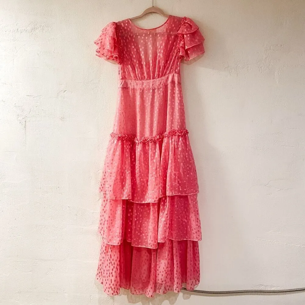 LoveShackFancy Tiered Ruffle Maxi Gown in Pink Size 4 - Image 2